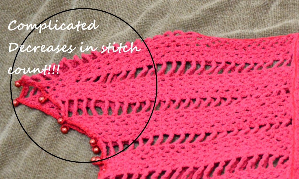 Back part of Nelia - crocheted blouse showing a complicated decrease in stitch count