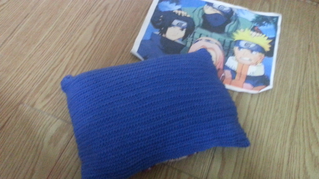 Naruto Team 7 - Kakashi Sensei, Naruto, Sakura and Sasuke - themed crocheted pillow